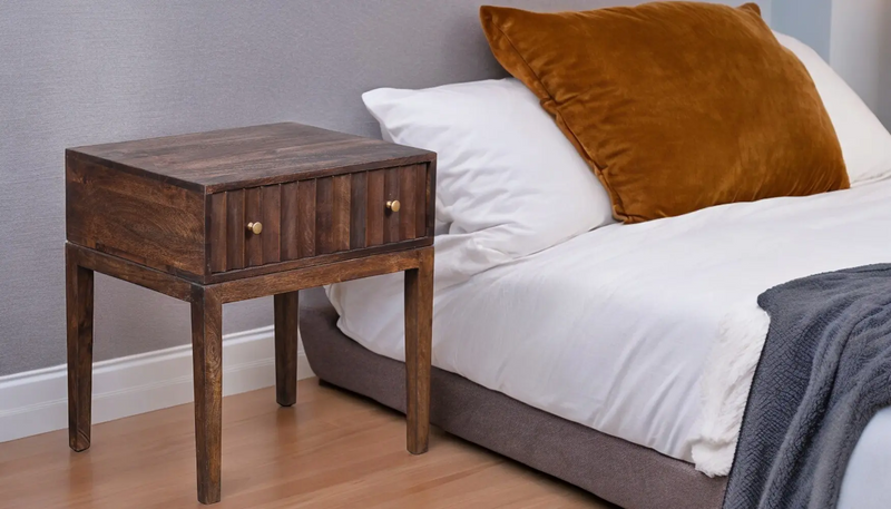 Boho Wood Fluted Bedside Table
