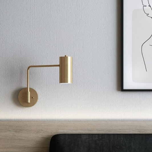Cylinder Brushed Brass Swivel Arm Wall Light